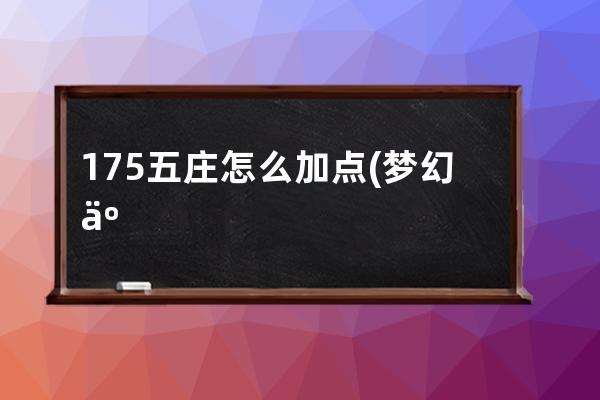 175五庄怎么加点(梦幻五庄怎么加点)